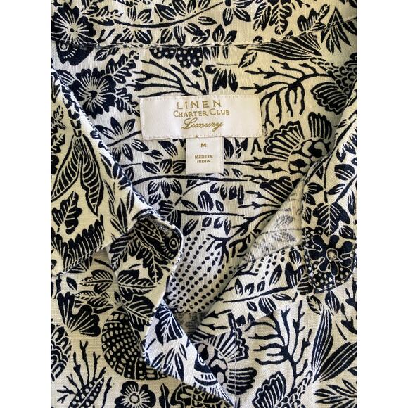 NWT Linen Charter Club Luxury Seaside Solace Blue White Button Up Sz M - Picture 4 of 9